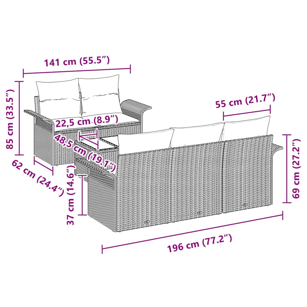 Sofa Sæt med pude 6 pcs Lysegrå polyrattan