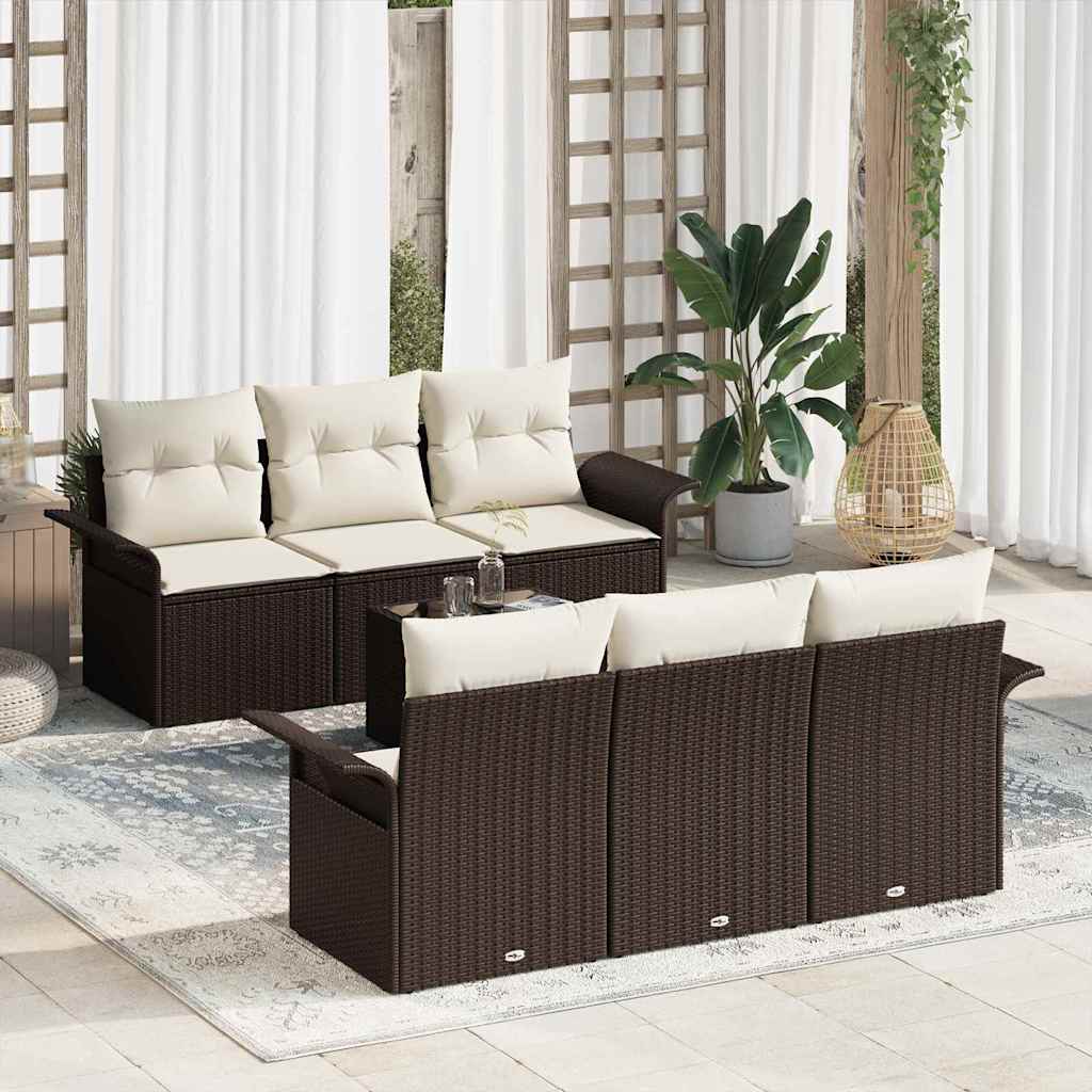 Havesofa Sæt med pude 7 pcs Brun polyrattan