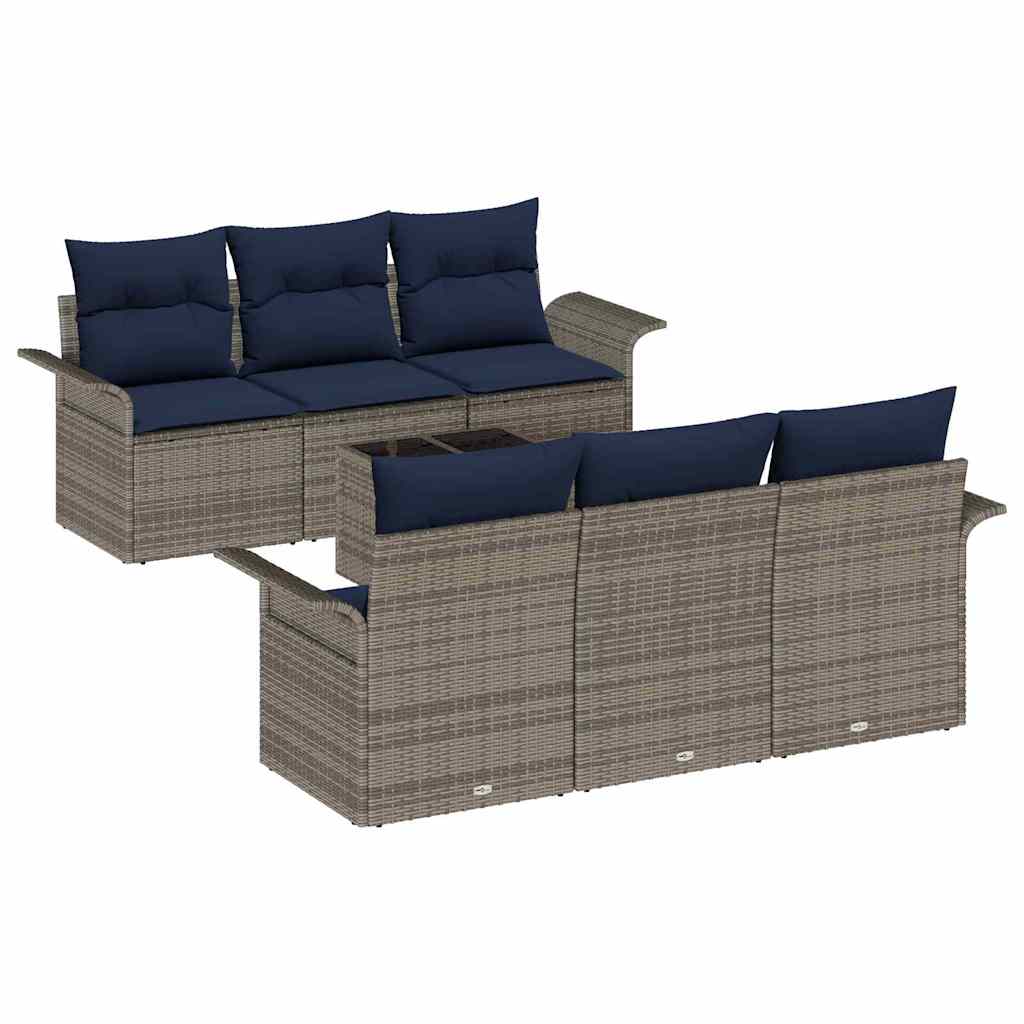 Havesofa Sæt med pude 7 pcs Grå polyrattan