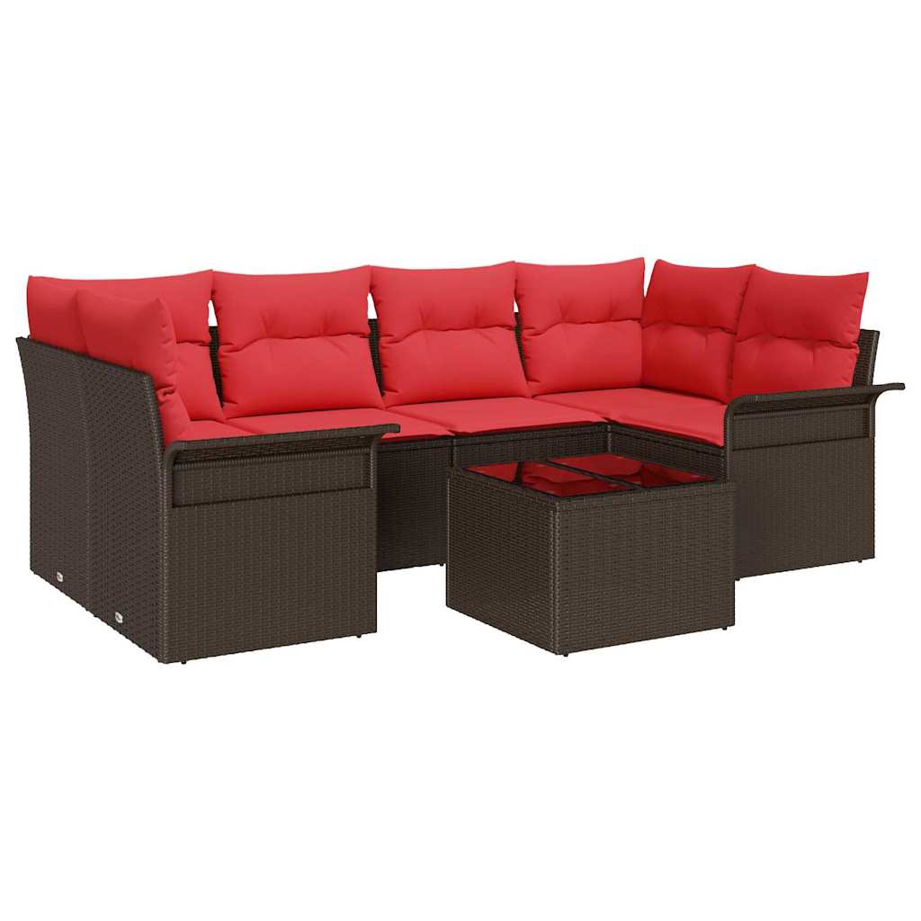 Havesofa Sæt med pude 7 pcs Brun polyrattan
