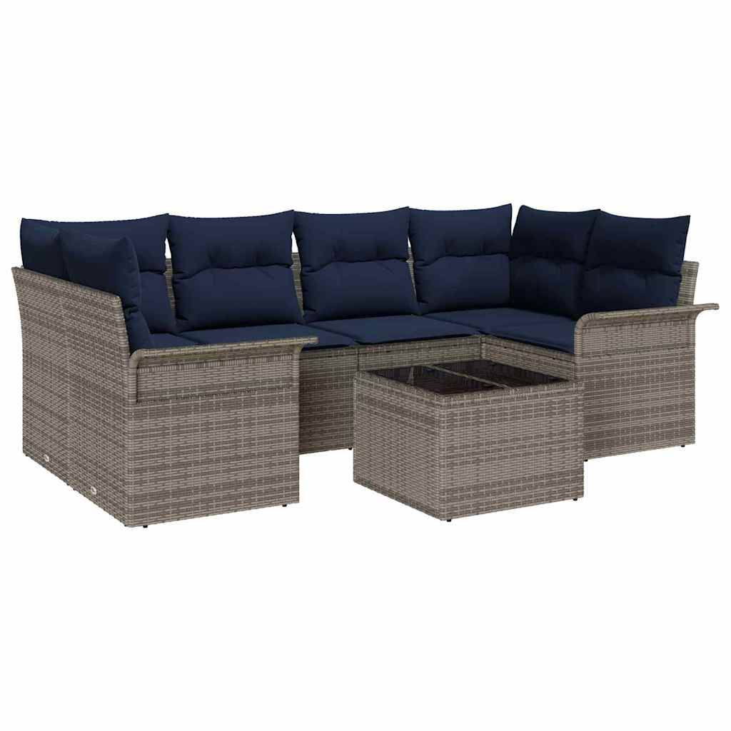 Havesofa Sæt med pude 7 pcs Grå polyrattan