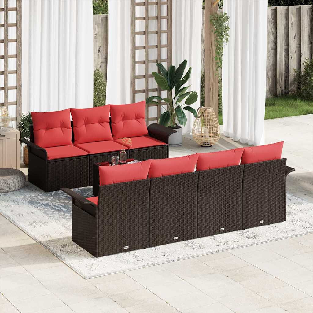 Havesofa Sæt med pude 8 pcs Brun polyrattan