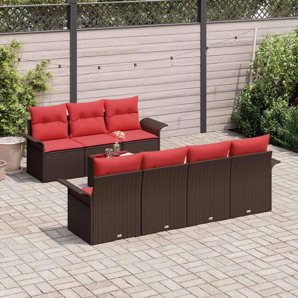 Havesofa Sæt med pude 8 pcs Brun polyrattan