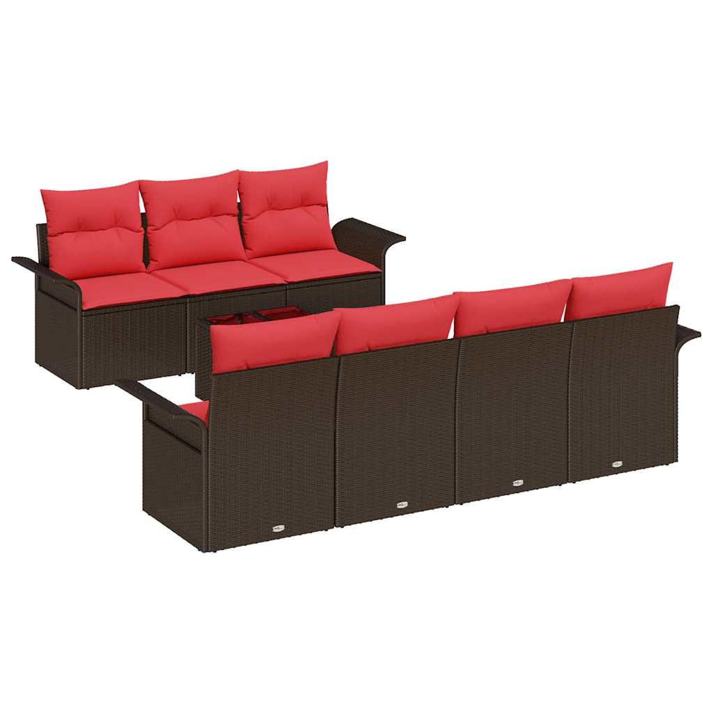 Havesofa Sæt med pude 8 pcs Brun polyrattan