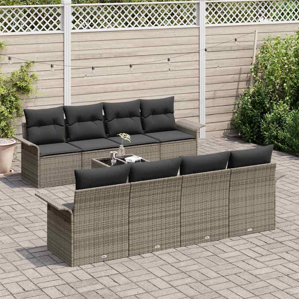 Havesofa Sæt 9 pcs Grå Poly rattan