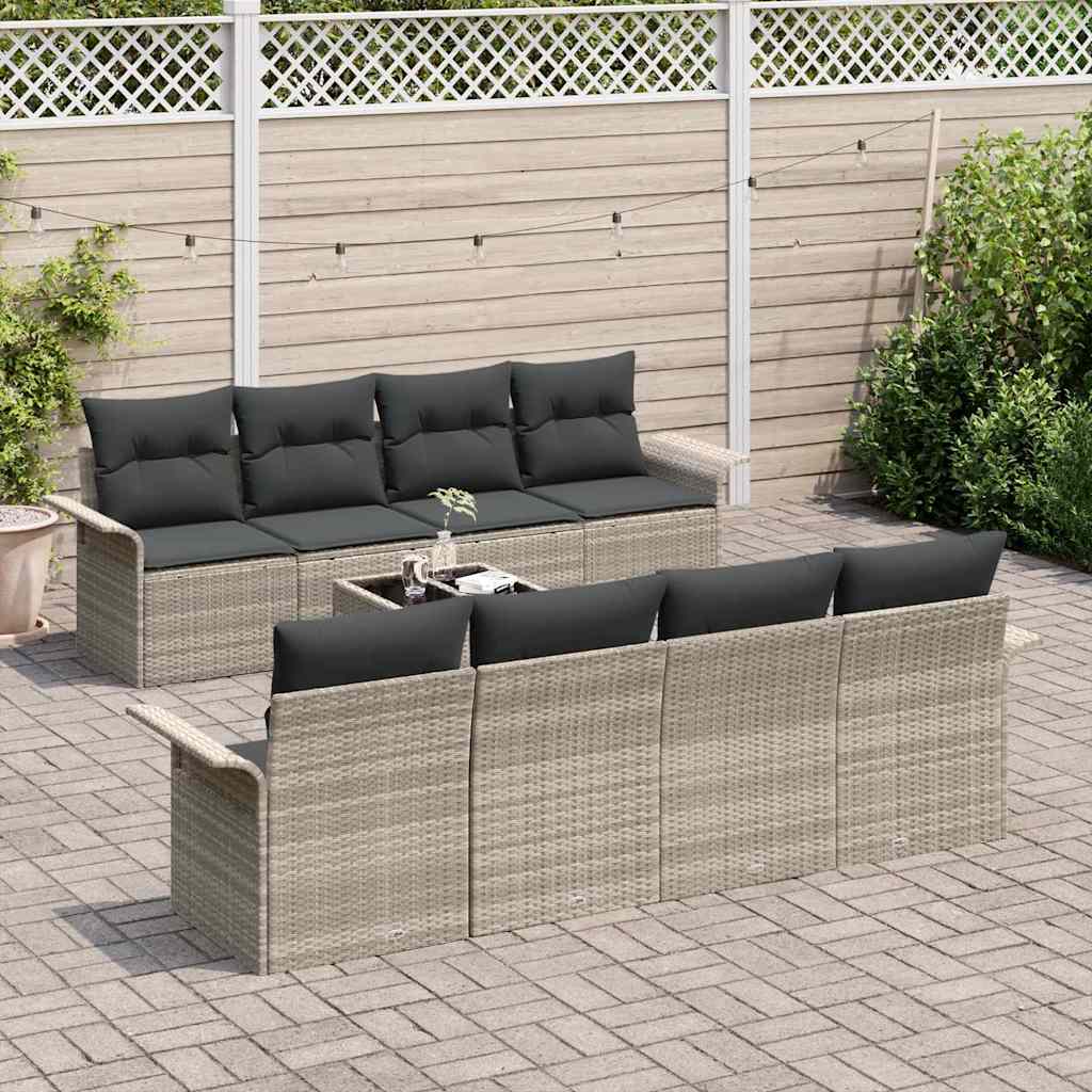 Havesofa Sæt 9 pcs Lysegrå Poly rattan