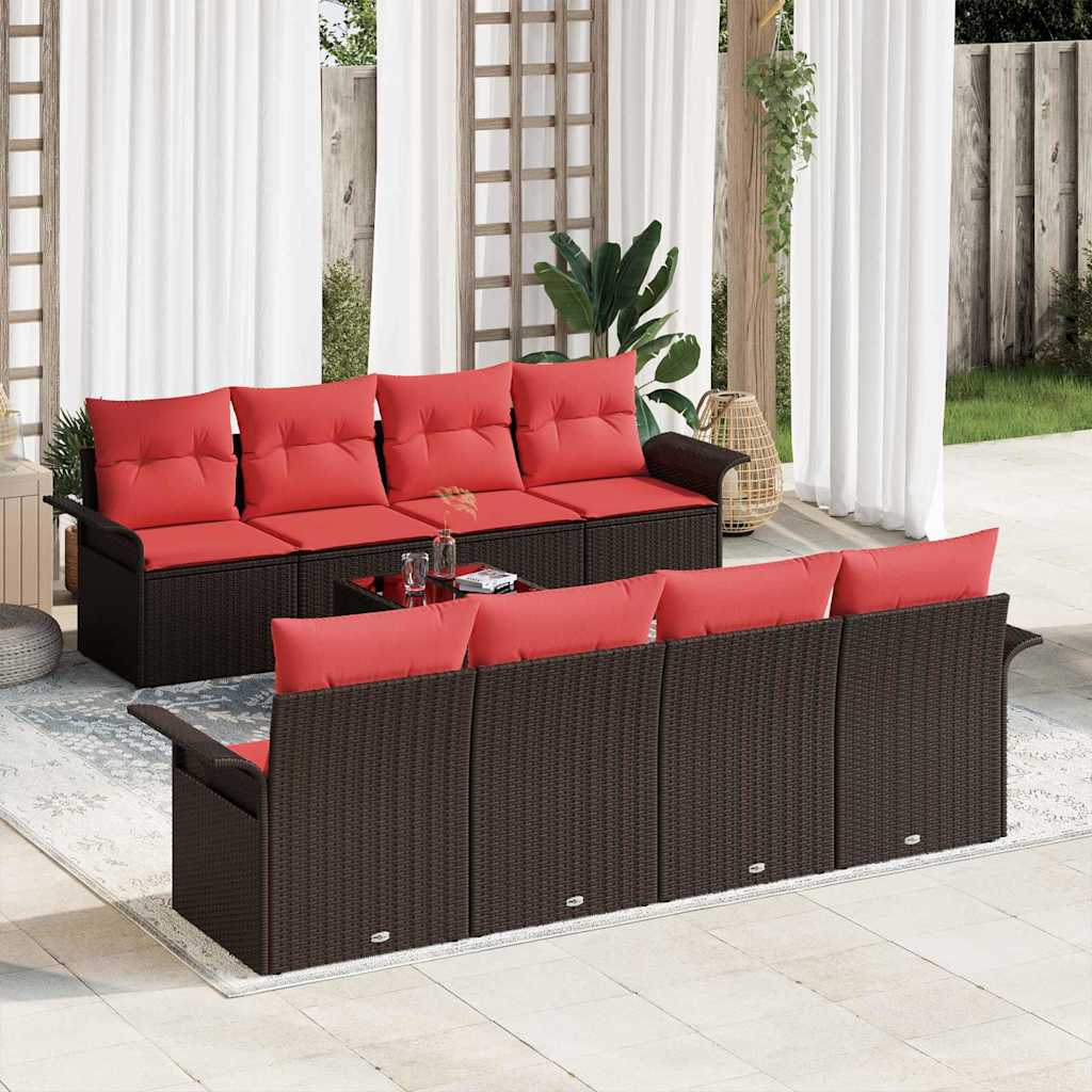 Havesofa Sæt med pude 9 pcs Brun polyrattan