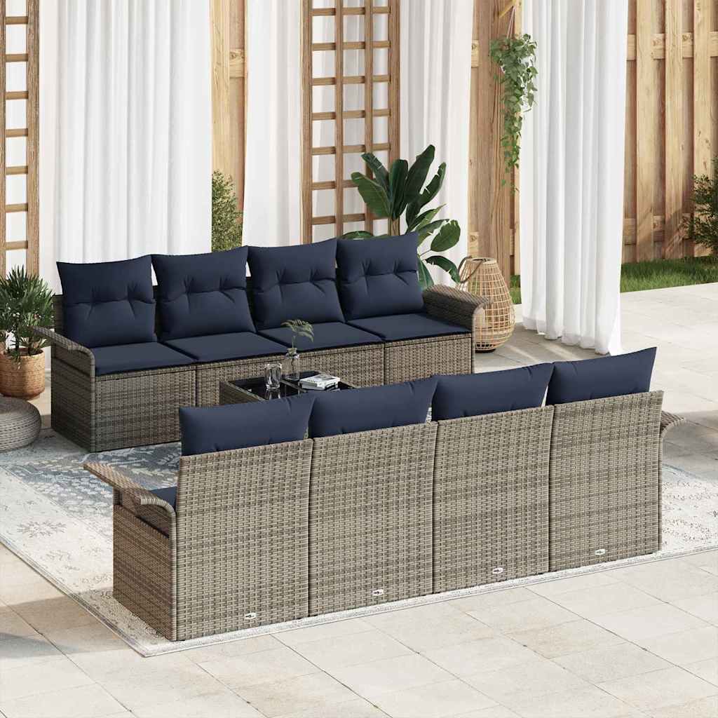 Havesofa Sæt med pude 9 pcs Grå polyrattan