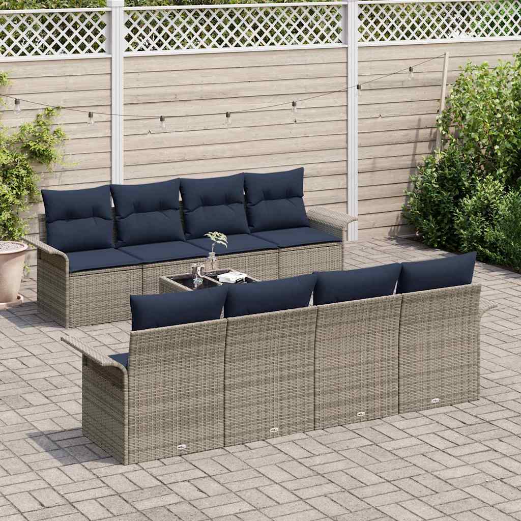 Havesofa Sæt med pude 9 pcs Grå polyrattan