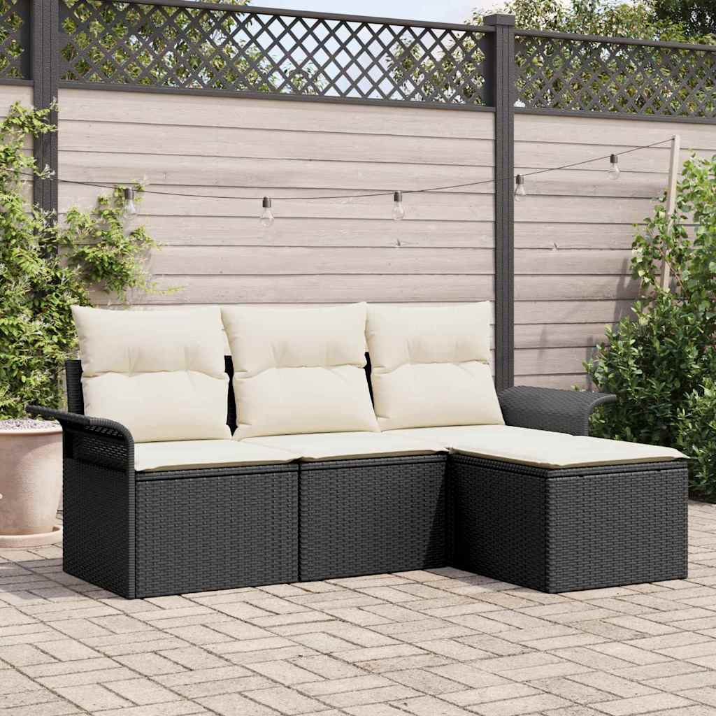 Sofa Sæt med pude 4 pcs Sort og Cream polyrattan