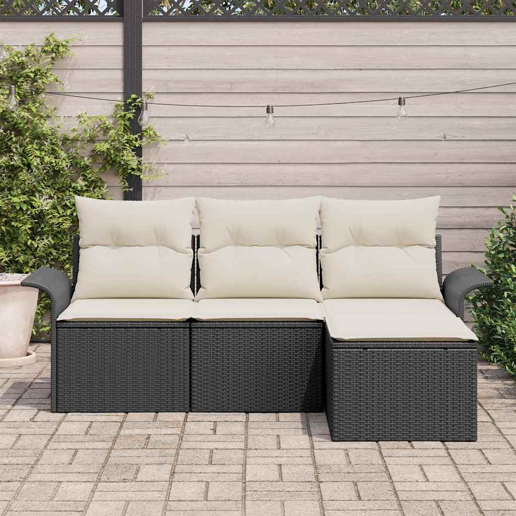 Sofa Sæt med pude 4 pcs Sort og Cream polyrattan