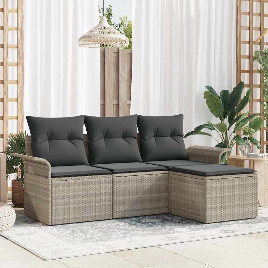 Sofa Sæt med pude 4 pcs Grå polyrattan