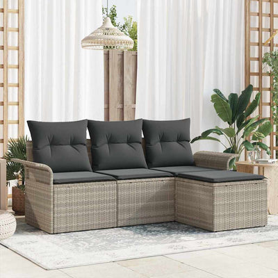 Sofa Sæt med pude 4 pcs Grå polyrattan