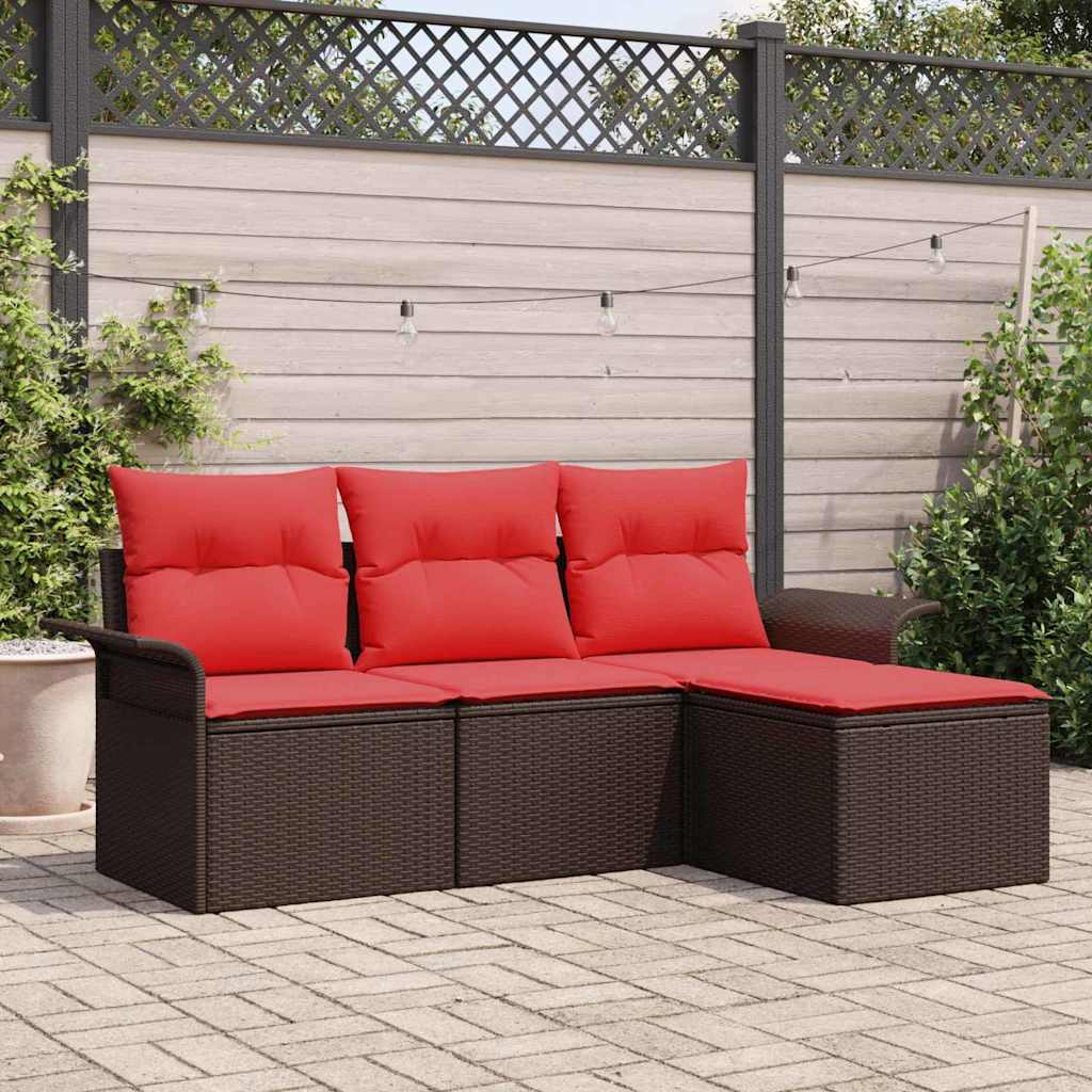 Havesofa Sæt med pude 4 pcs Brun polyrattan