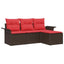 Havesofa Sæt med pude 4 pcs Brun polyrattan