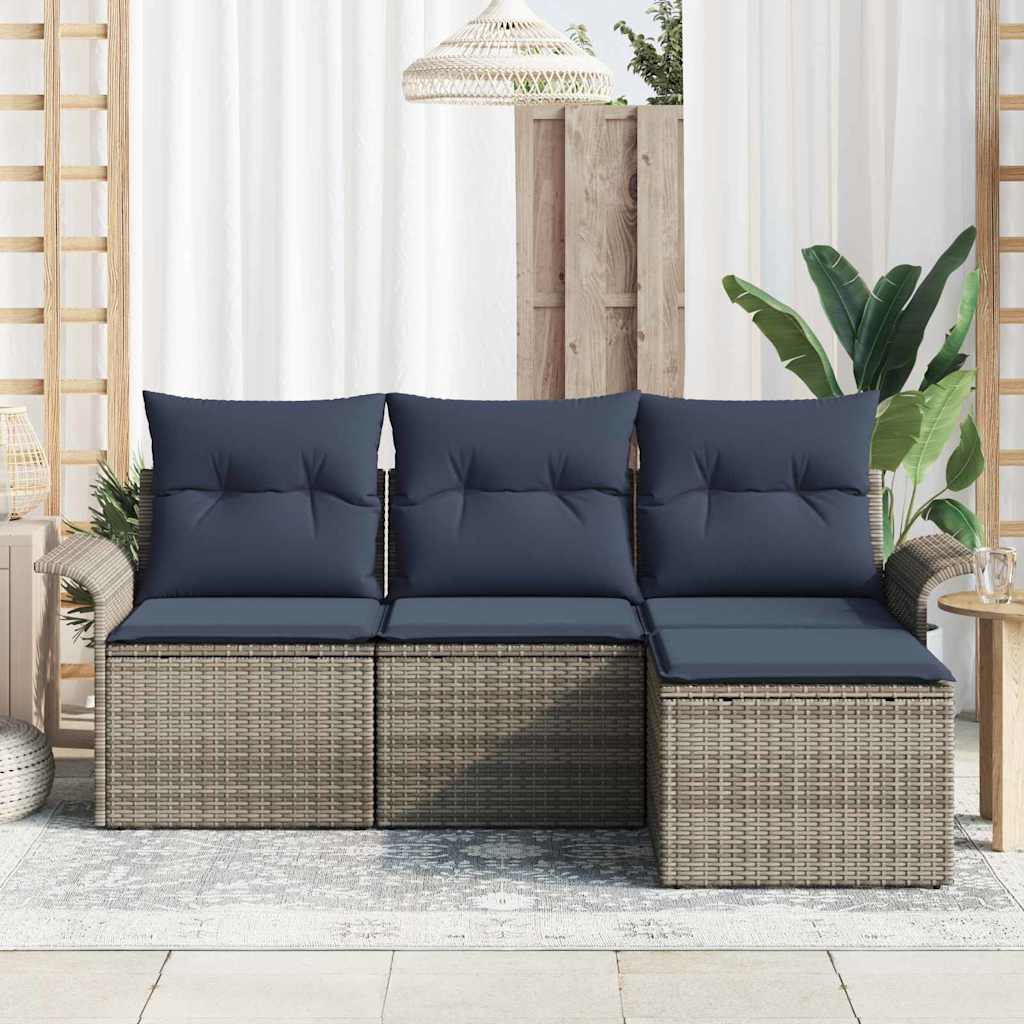 Havesofa Sæt med pude 4 pcs Grå polyrattan