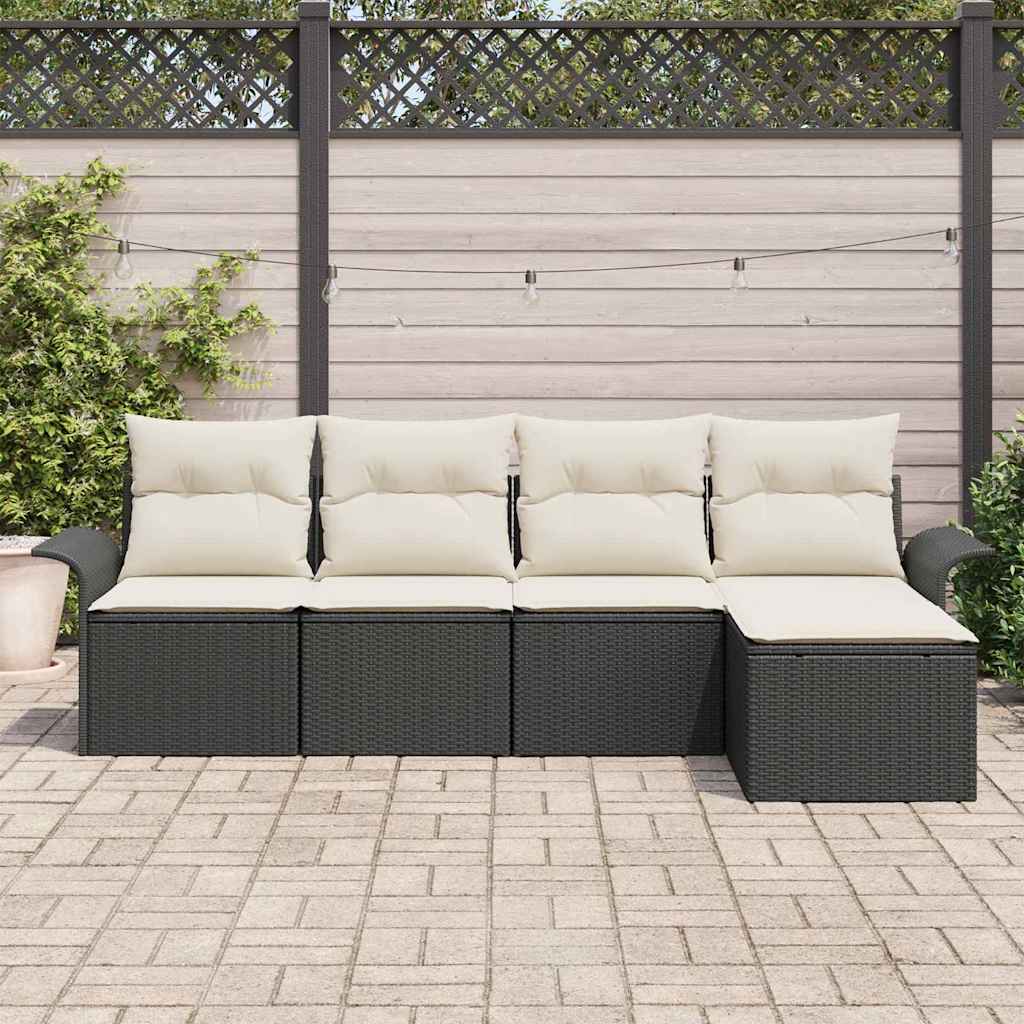 Udendørs sofa med pude 5 pcs Sort polyrattan