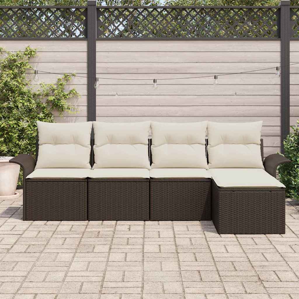 Udendørs sofa med pude 5 pcs Brun polyrattan