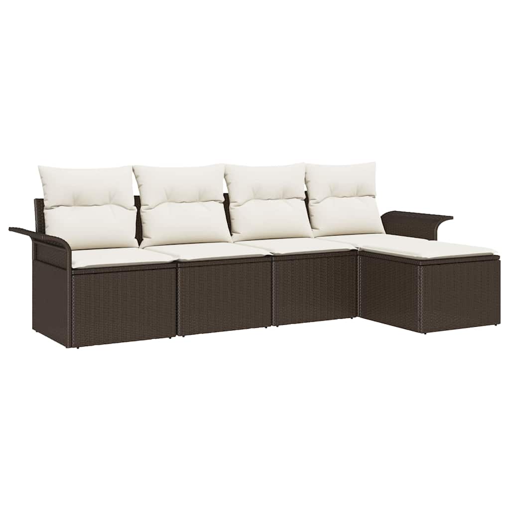 Udendørs sofa med pude 5 pcs Brun polyrattan