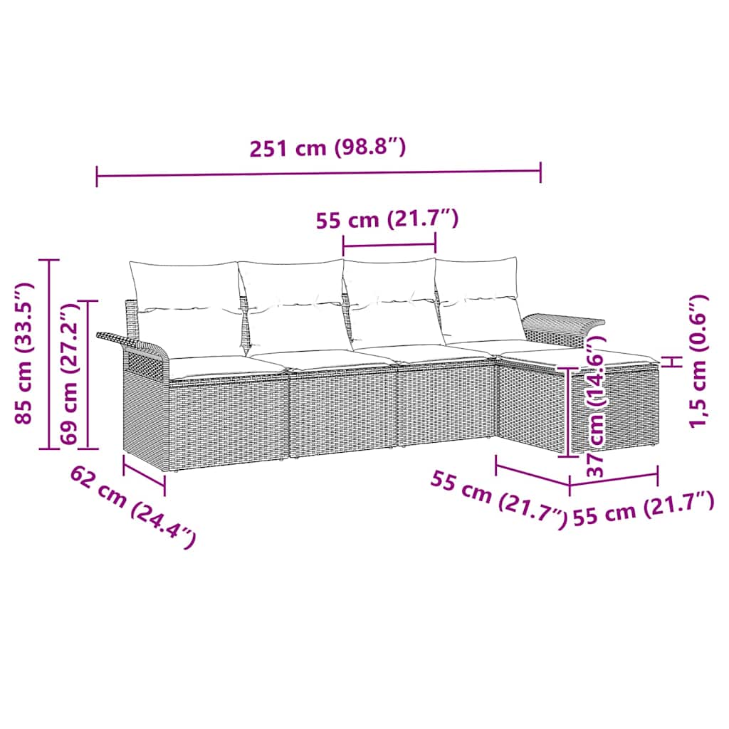Udendørs sofa med pude 5 pcs Brun polyrattan