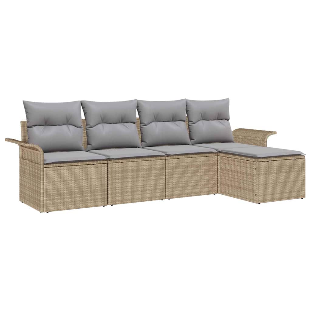 Udendørs sofa med pude 5 pcs Beige polyrattan
