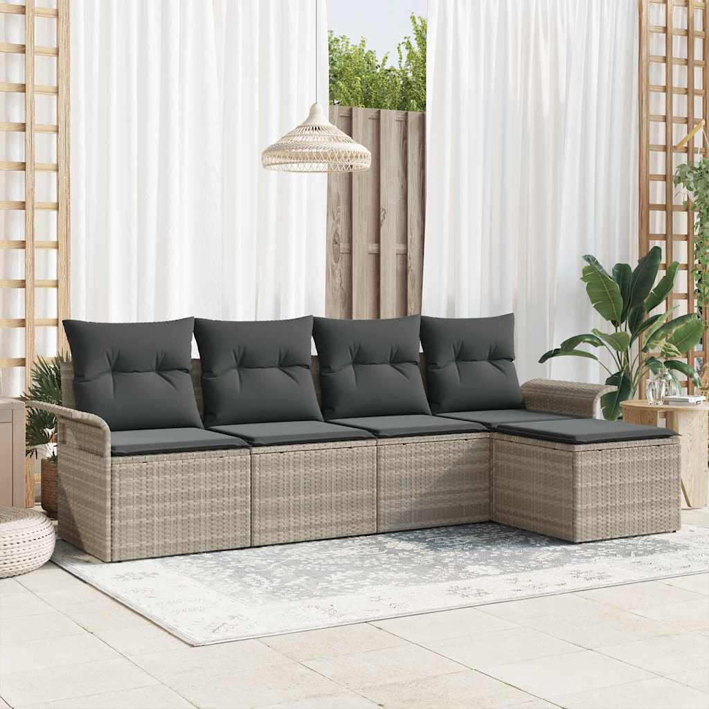 Udendørs sofa med pude 5 pcs Lysegrå polyrattan