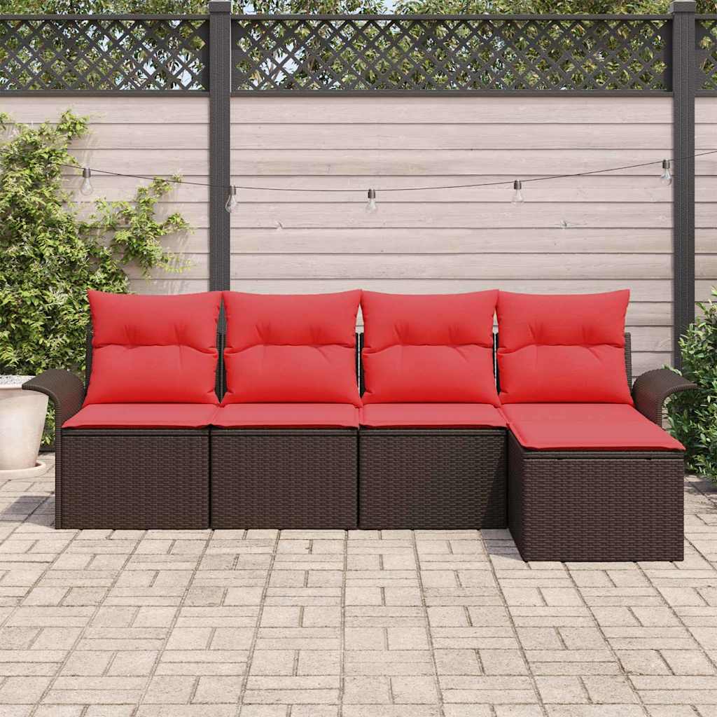 Havesofa Sæt med pude 5 pcs Brun polyrattan