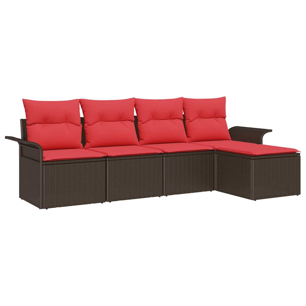 Havesofa Sæt med pude 5 pcs Brun polyrattan