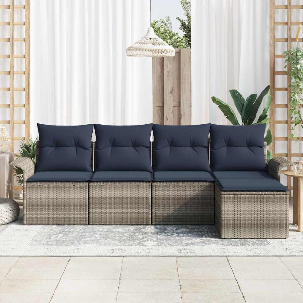 Havesofa Sæt med pude 5 pcs Grå polyrattan