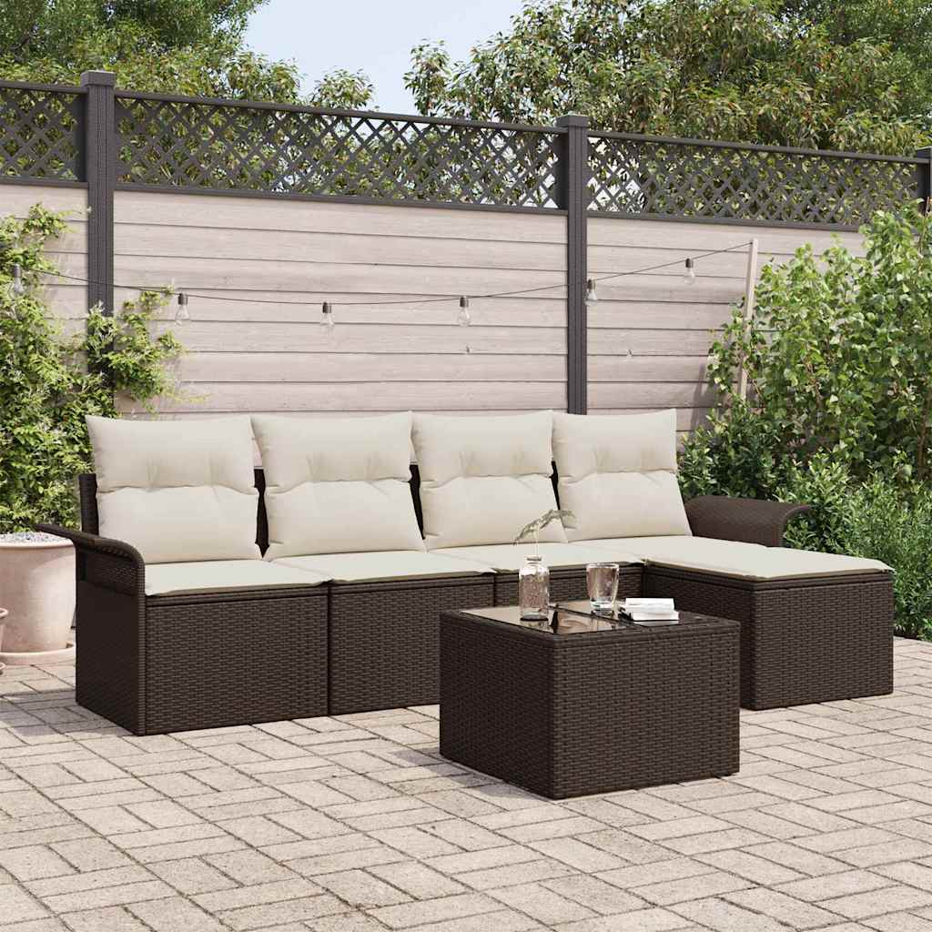Udendørs sofa med pude 6 pcs Brun polyrattan