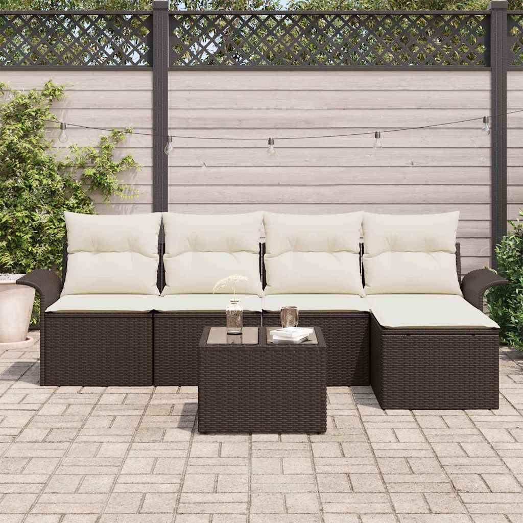 Udendørs sofa med pude 6 pcs Brun polyrattan