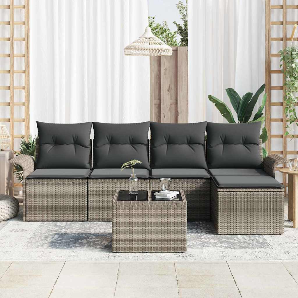 Udendørs sofa med pude 6 pcs Grå polyrattan