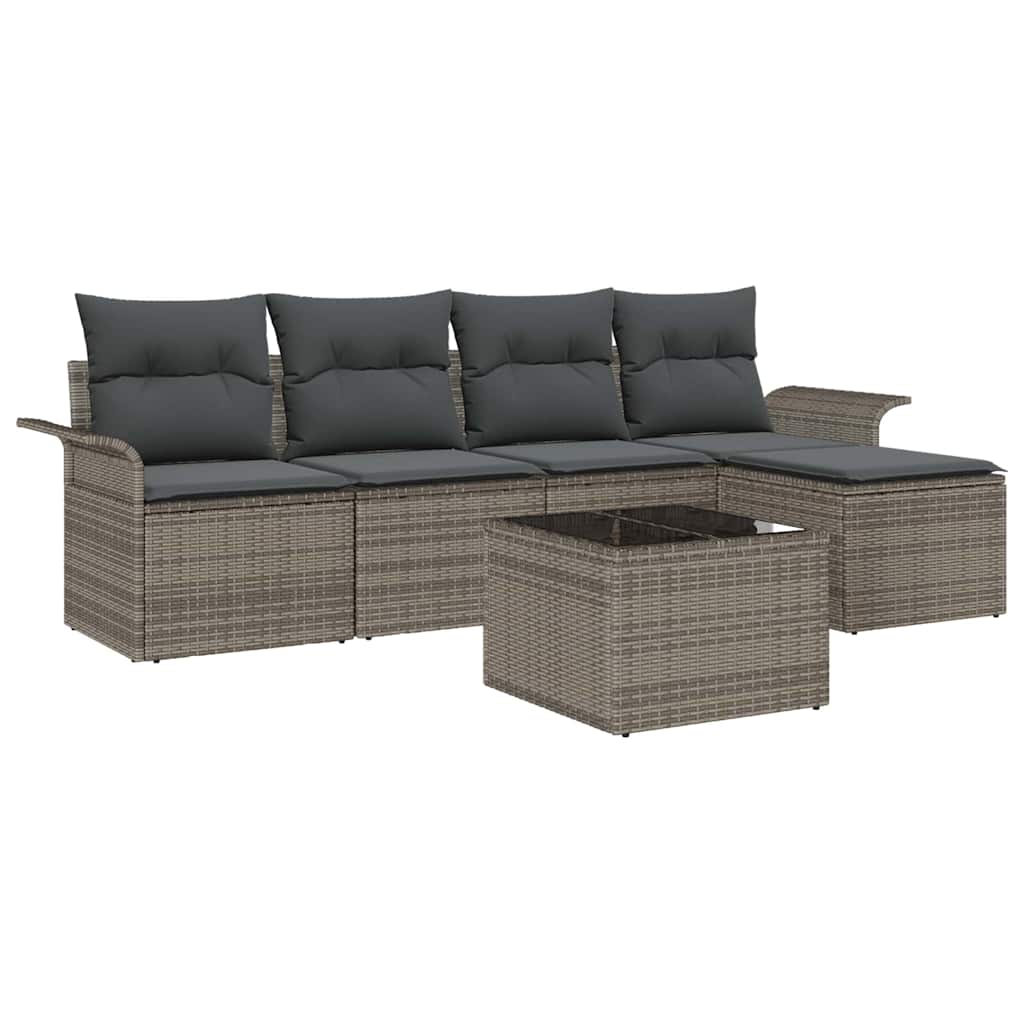 Udendørs sofa med pude 6 pcs Grå polyrattan