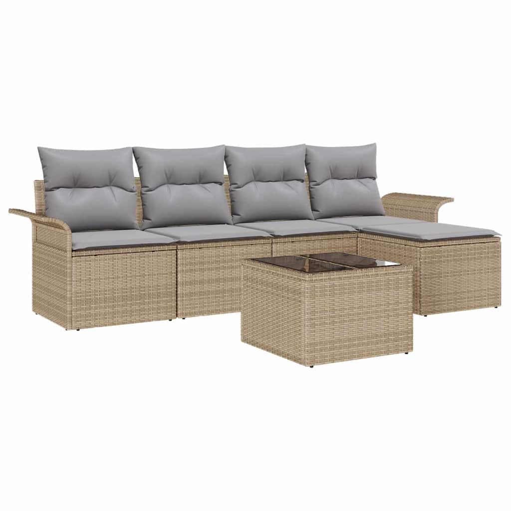 Udendørs sofa med pude 6 pcs Beige polyrattan