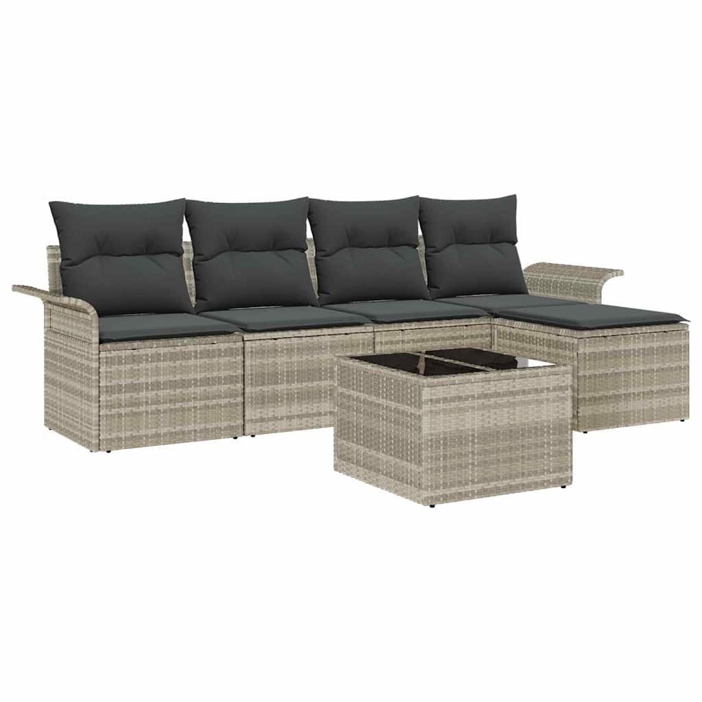 Udendørs sofa med pude 6 pcs Lysegrå polyrattan