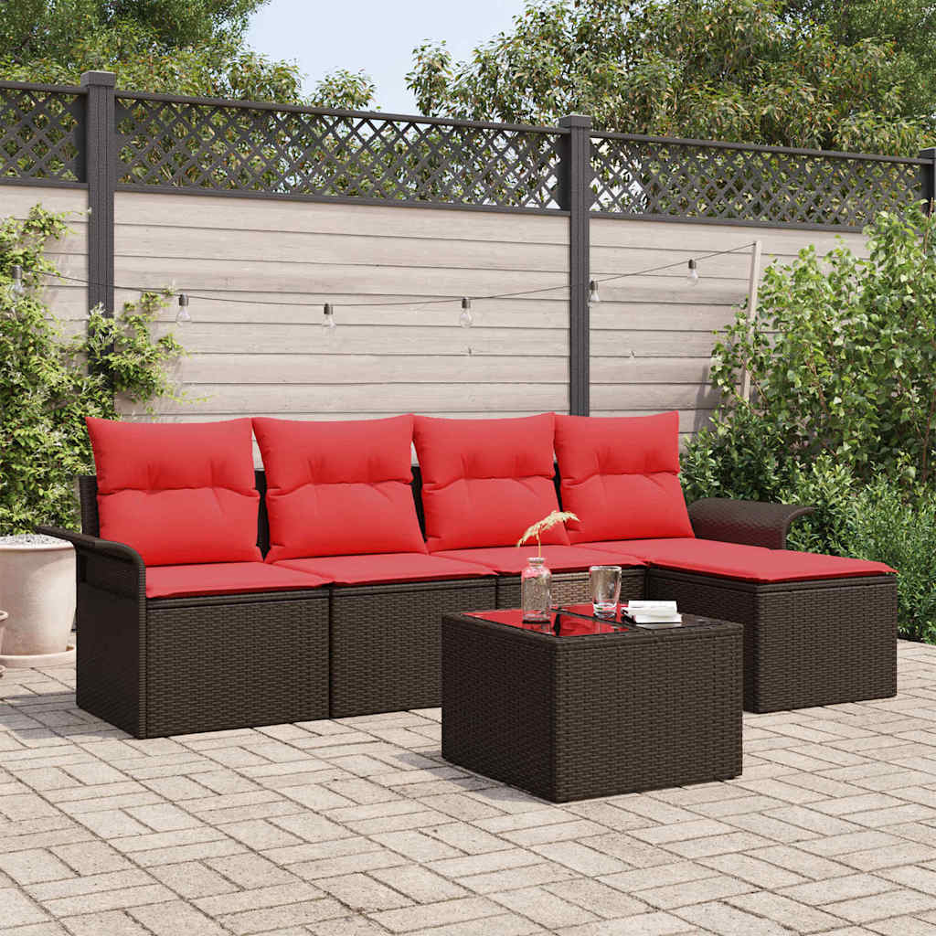Havesofa Sæt med pude 6 pcs Brun polyrattan