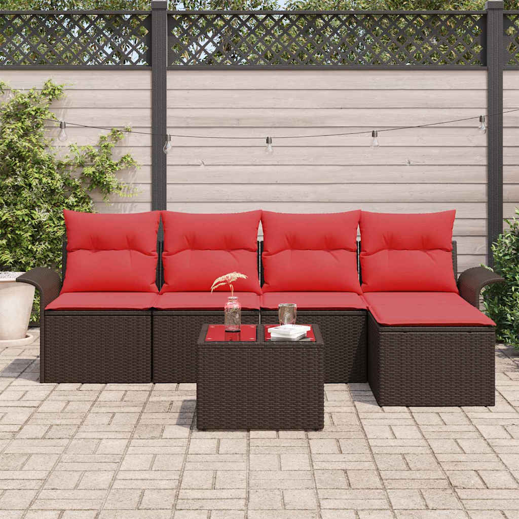 Havesofa Sæt med pude 6 pcs Brun polyrattan