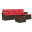Havesofa Sæt med pude 6 pcs Brun polyrattan