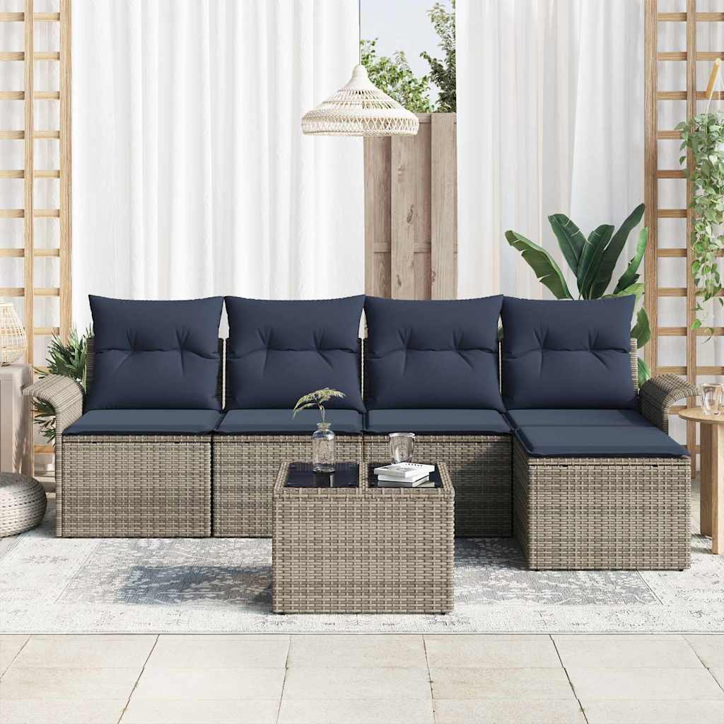 Havesofa Sæt med pude 6 pcs Grå polyrattan