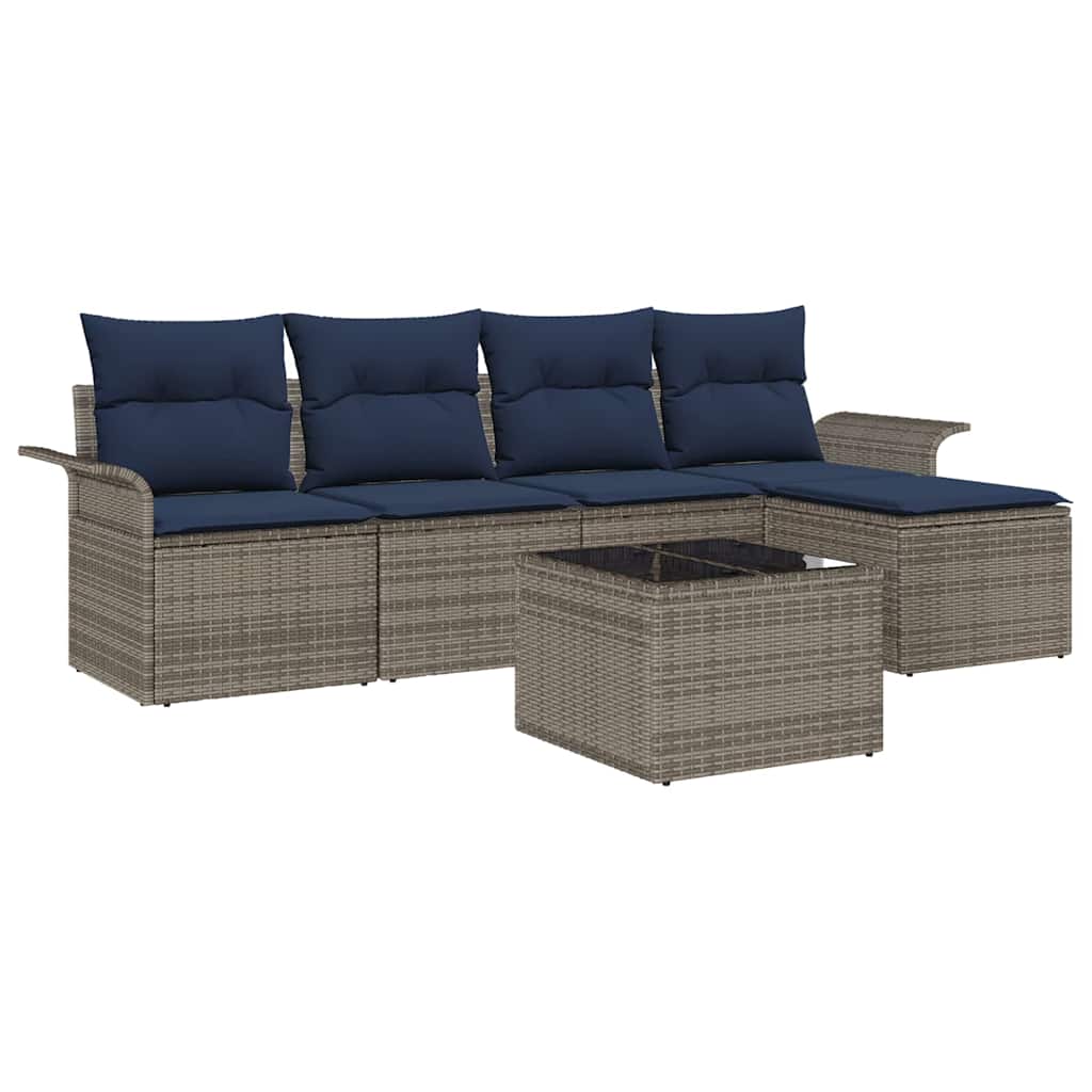 Havesofa Sæt med pude 6 pcs Grå polyrattan