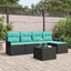 Havesofa Sæt med pude 6 pcs Sort polyrattan