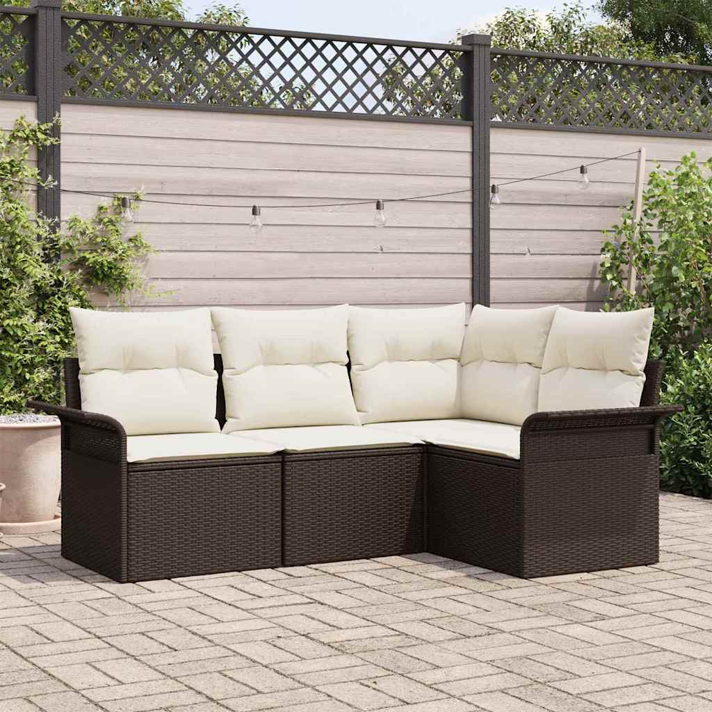Havesofa Sæt med pude 4 pcs Brun polyrattan