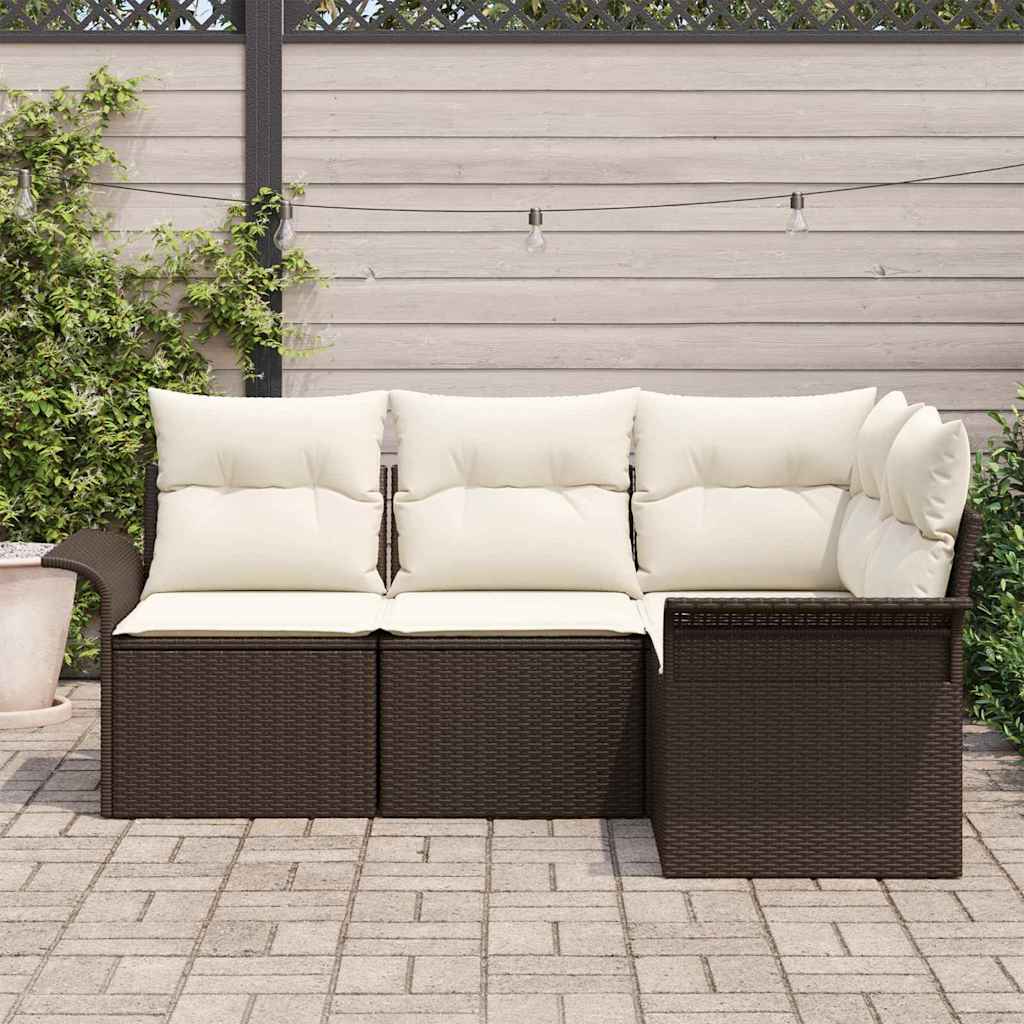 Havesofa Sæt med pude 4 pcs Brun polyrattan