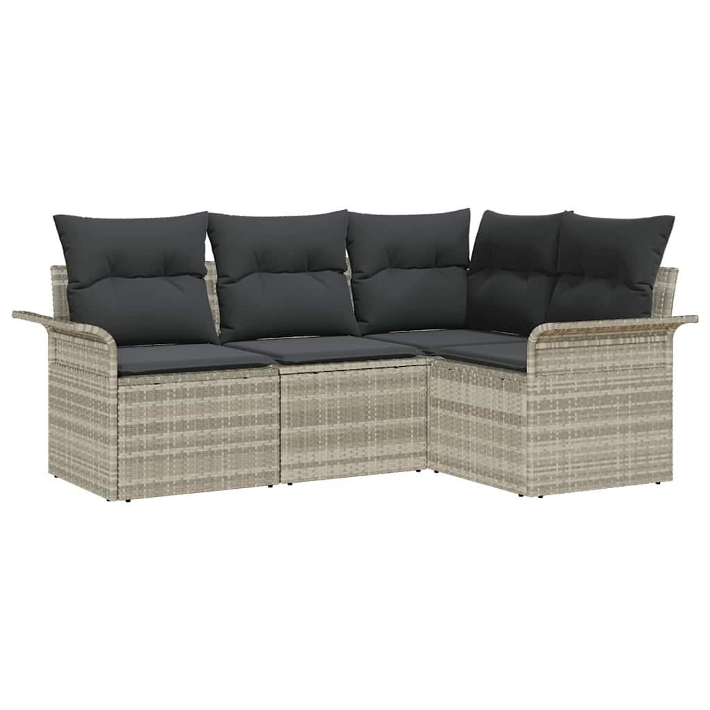 Havesofa Sæt med pude 4 pcs Lysegrå polyrattan