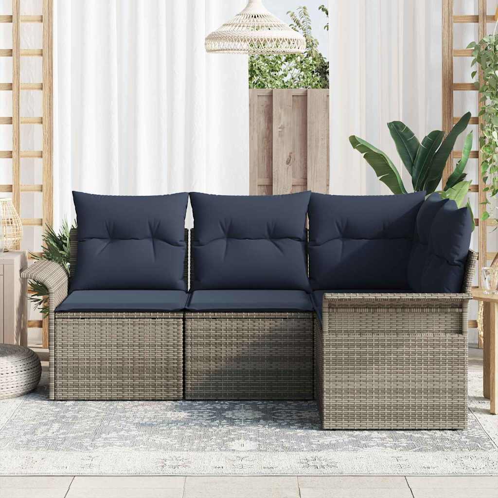 Havesofa Sæt med pude 4 pcs Grå polyrattan