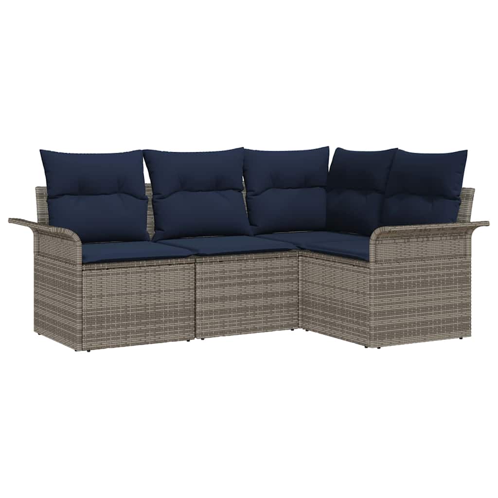 Havesofa Sæt med pude 4 pcs Grå polyrattan