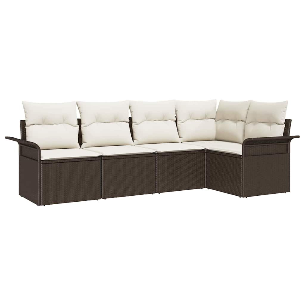 Havesofa Sæt med pude 5 pcs Brun polyrattan