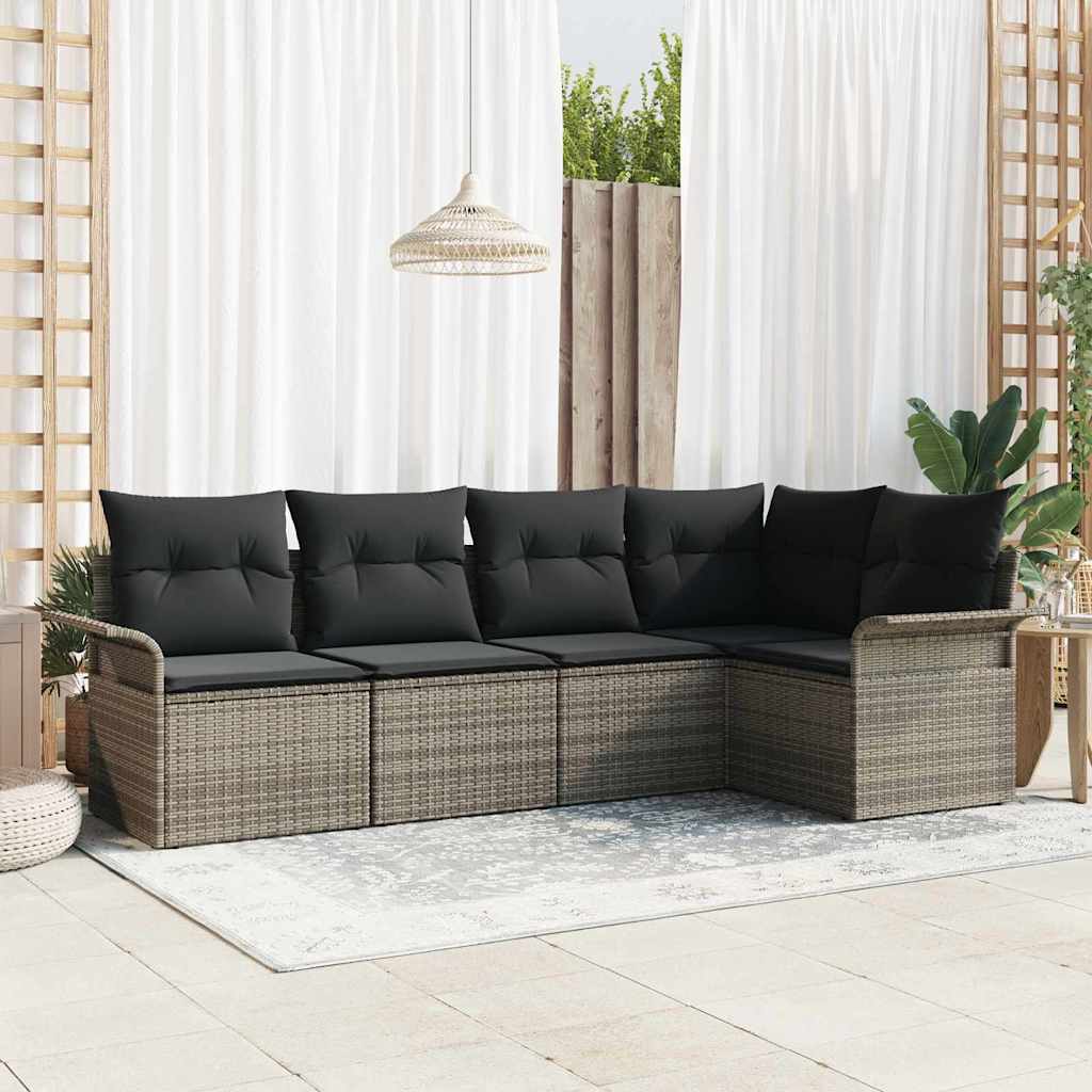 Havesofa Sæt med pude 5 pcs Grå polyrattan