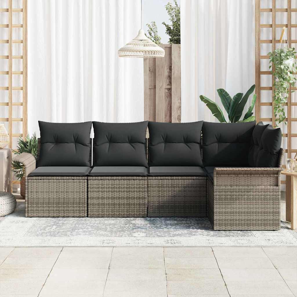 Havesofa Sæt med pude 5 pcs Grå polyrattan