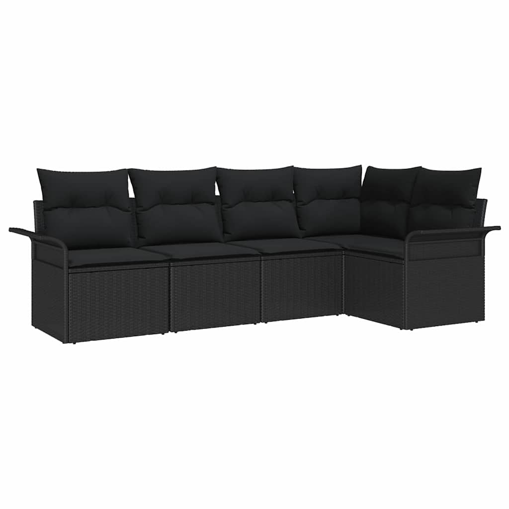 Havesofa Sæt med pude 5 pcs Sort polyrattan